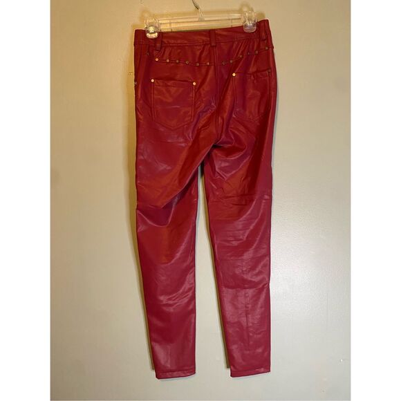 Boutique Red Maroon Studed Tie Closure Zip PocketsPunk Rock Skinny Pants XL - Picture 5 of 6
